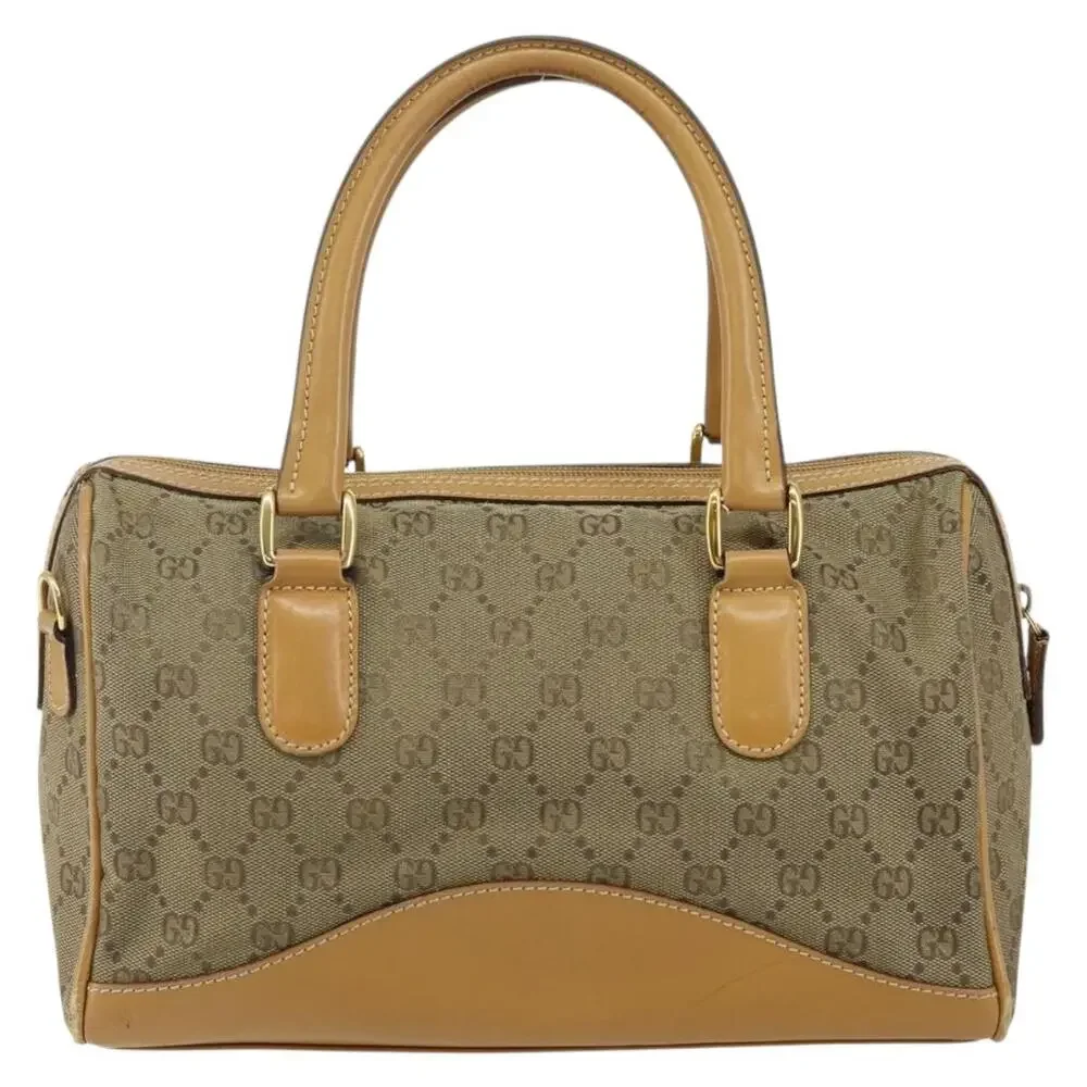 GUCCI GG Canvas Boston Bag Beige Gold